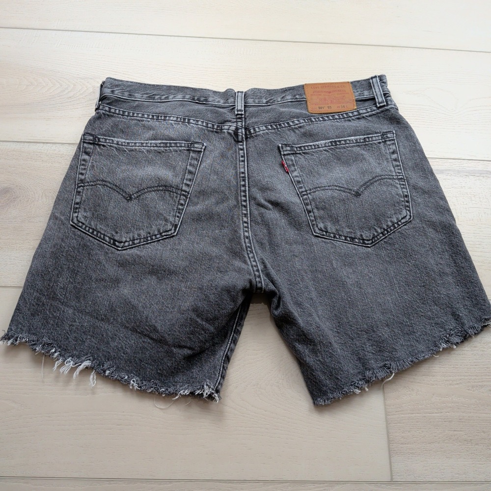 Levis Premium 501 93 Mens Washed Black Gray Denim Cut Off Shorts Size 36 - Picture 5 of 12